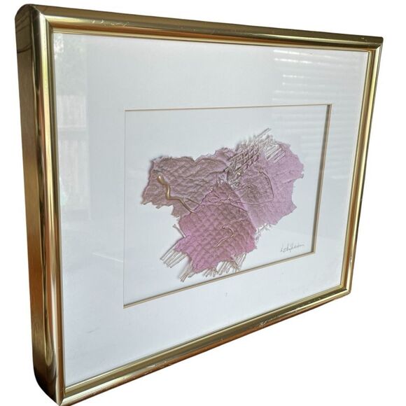 Artist Kathy Shelton Gold Framed Abstract 3D Art Piece Purple Pink Gold - Picture 14 of 16